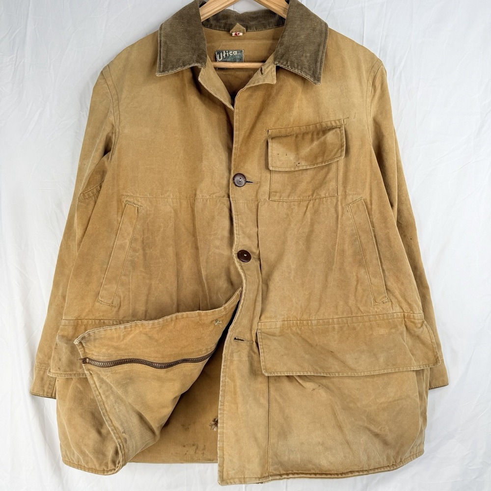 1930s Utica Duxbak Corp Utica New York Canvas Duck Hunting Jacket Corduroy Trim